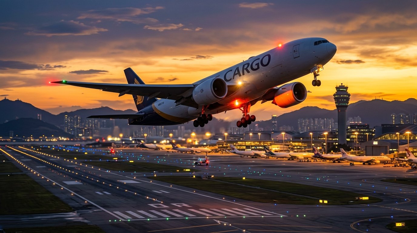 Commercial Widebody Cargo Aircraft in Flight